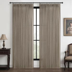 Dark Flax 70 Inch Extra Wide Curtains 90 Inches Long for Dining Room 2 Panels Set, Memory Trained Pinch Pleated Linen Blend Semi Sheer Light Filtering Elegant Windows Curtain for Kids Room/Nursery