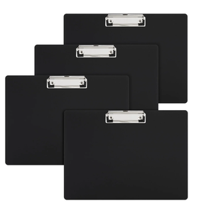 Juvale Landscape Clipboard - 12.4 x 8.9 in, Black Plastic, 4-Pack, Classic - Horizontal Clipboard with Low-Profile Clip - Letter-Size Sketching & Drawing Board