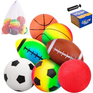 PlayZap 7-Piece Soft Ball Set for Toddlers & Kids - Includes 5 Playground Balls, Soccer, Football & Basketball - Great for Home, Yard, Pool, Classroom & Park for Boys & Girls Easter Gifts