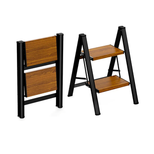 HBTower Step Ladder,Lightweight Aluminum Folding Step Stool with Anti-Slip Wide Pedal,330lbs Capacity Step Ladder for Household,Kitchen,Office - BlackWoodgrain