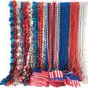 100 Pcs 4th of July Bead Necklaces, Blue Red Silver Patriotic Beaded Necklaces Parade Necklaces Bulk For Independence Day, 4th of July Decoration, Veteran Day Decor