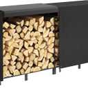 Lifewit 8 FT Firewood Rack Outdoor with Waterproof Cover, Indoor/Outdoor Wood Storage with Side Pocket, Heavy Duty Firewood Holder for Fireplace, Fire Pit, Black, 244 x 59 x 122 cm/96 x 23 x 48 inch