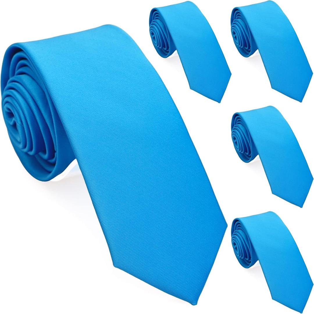 Skinny Ties for Men, Solid Color 2.5 inch Slim Neckties 1 or 5 Pack Plain Tie (13 Cyan Blue)