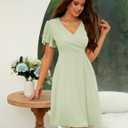 AISWI 2024 Summer Maternity Nursing Dress Pockets Baby Shower Wedding Guest Pregnancy Short Ruffle Sleeves A-line Midi (Green, M)