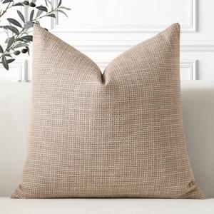 OTOSTAR Linen Throw Pillow Cover Set of 1 Decorative Square Pillowcases Cushion Covers 22x22 Inch for Home Decor Sofa Bedroom Car 55 x 55CM Light Coffee