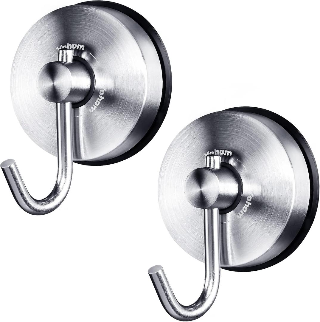 Yohom Suction Cup Hooks for Shower Stainless Steel Heavy Duty Kitchen Towel Hook Utensils Hanger Bathroom Shower Towel Holder for Loofah Storage Rack Wall Decor Wreath Hanging Hook 2Pcs Brushed Finish