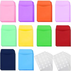 100 Pieces Library Card Envelope Colorful Small Packet Envelope Library Card Pocket with 12 Sheets Removable Adhesive Dot for Public School Office(Multi-Color)