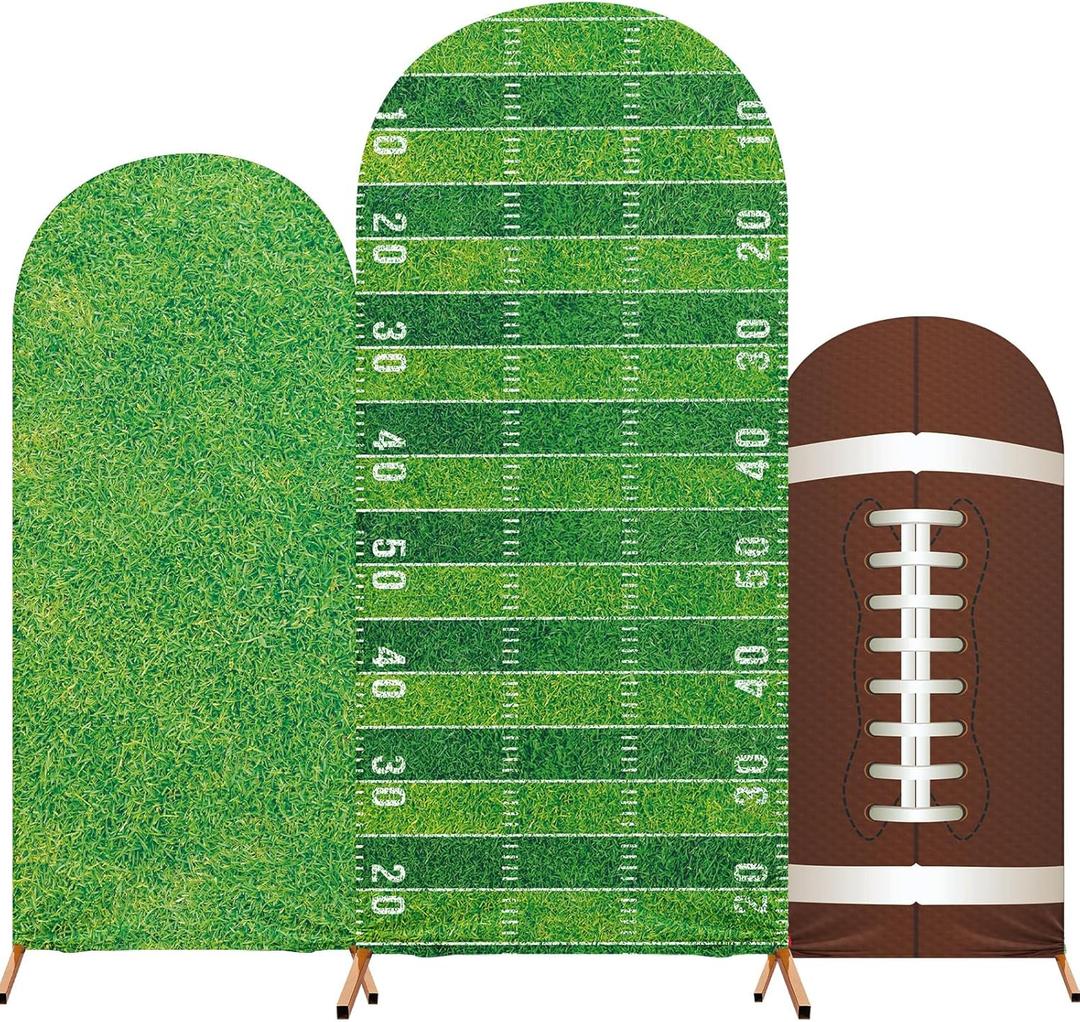 Sport Arch Backdrop Cover Set of 3 Arch Covers Spandex Stretch Backdrop Stand Cover 4ft, 5ft, 6ft for Wedding Birthday Shower Ceremony Decoration (Football Theme)