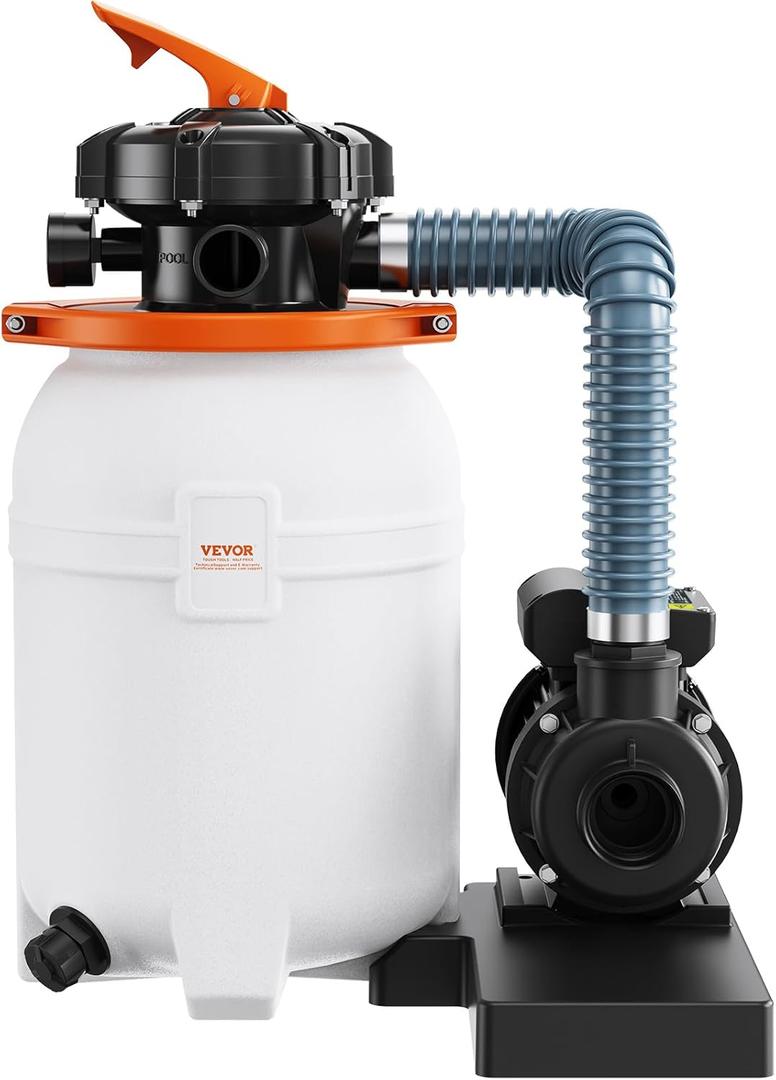 VEVOR 10-inch Sand Filter Pump, 1585 GPH, 0.33 HP Pool Pumps System & Filters Combo Set with 6-Way Multi-Port Valve & Pressure Gauge, Easy Installation for Domestic and Commercial Pools (White)