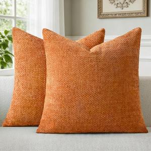 a moment Orange Chenille Throw Pillow Covers 16x16 Inch Pack of 2 Modern Decorative Throw Pillow Covers Farmhouse Cross Covers Home Decor for Sofa Bedroom Living Room