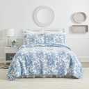 Laura Ashley - King Quilt Set, Reversible Cotton Bedding with Matching Shams, Home Decor for All Seasons (Bedford Delft Blue, King)