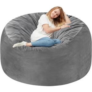 Homguava 5FT Bean Bag Chair Giant BeanBag with Memory Foam Filled, Comfy Bean Bag Chairs for Adults, Adult Bean Bag Chair with Dutch Velvet Cover for Living Room Bedroom-Grey, 5ft-50"x50"x24"