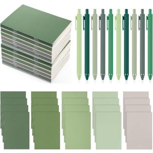 Eaasty 20 Set Mini Notebooks with Ballpoint Pens Bulk Small Pocket Notepads Gradual Color Composition Journals and Pens for School Supplies Writing Notebooks for Office(Green Series Colors)