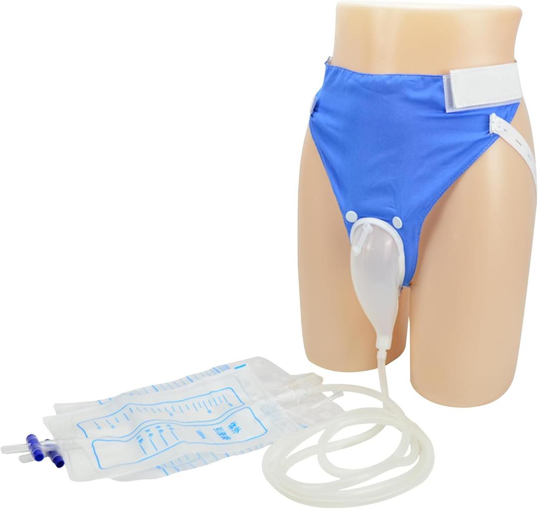 Urine Collection Bag Condom Catheters for Men Reusable Portable Wearable Urinary Drainage with 2 Urine Catheter Bag System (Blue-Elderly Men)