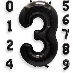 AULE 40 Inch Big Black 3 Balloon Number Large Foil Helium Number Balloons 0-9 Jumbo Giant Happy 3rd Birthday Party Decorations for Boy or Girl Huge Mylar Anniversary Party Supplies