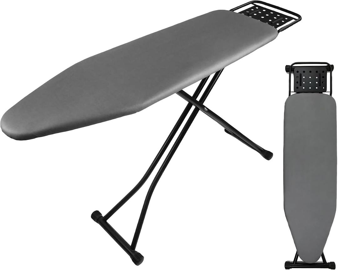 Ironing Board Full Size, Heat Resistant Cover Iron Board with Steam Rest, Ultra Thick Padding, Height Adjustable Heavy Sturdy Metal Frame Legs Ironing Stand,Non-Slip Foldable (54"x13", Square Rest)