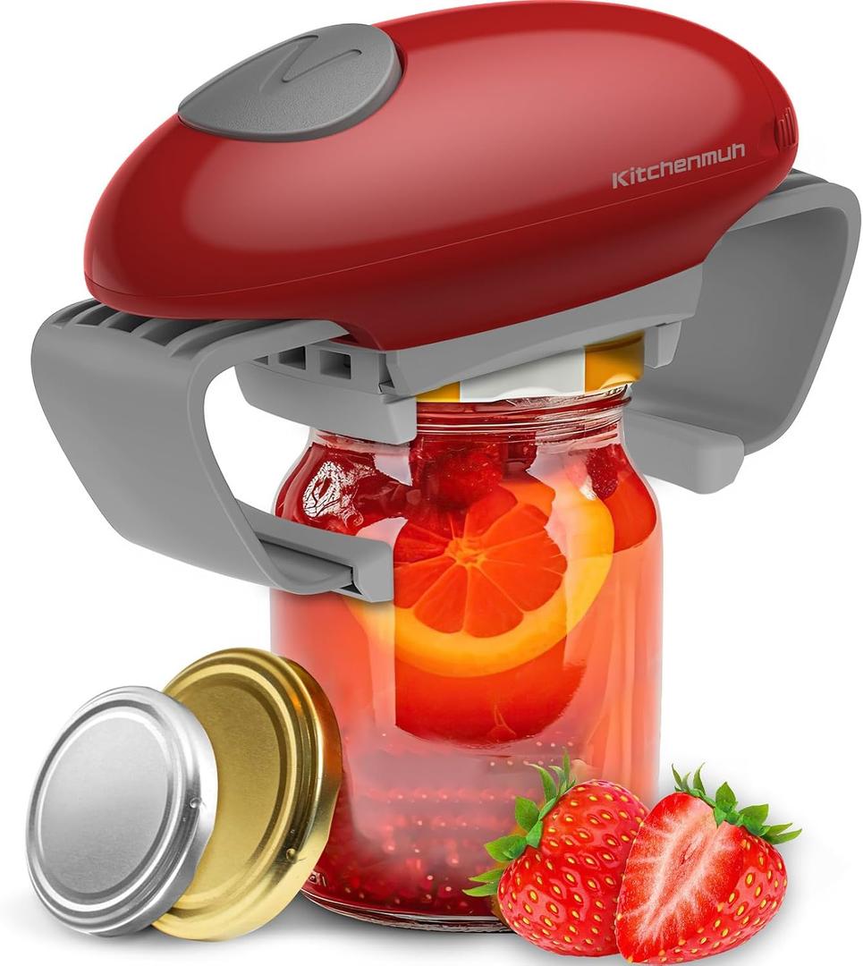Higher Torque Electric Jar Opener for Seniors with Arthritis Fit Almost Jars Size, Strong Tough Automatic Jar Opener for Weak Hands, Hands Free Battery Operated Bottle Opener for Arthritic Hands Red, 7.28*4.33*2.75inches