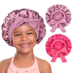 YANIBEST 2 PCS Baby Bonnet Silk Satin Bonnet for Kids Sleeping Cap Curly Natural Hair Silk Bonnets for Girls Boys Infant (5-12 Years, Purple)