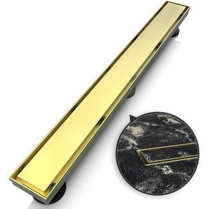 WEBANG 24 Inch Linear Shower Drain Rectangular Floor Drain with Accessories Reversible 2-in-1 Cover Tile Insert Grate Removable SUS304 Stainless Steel CUPC Certified Brushed Gold