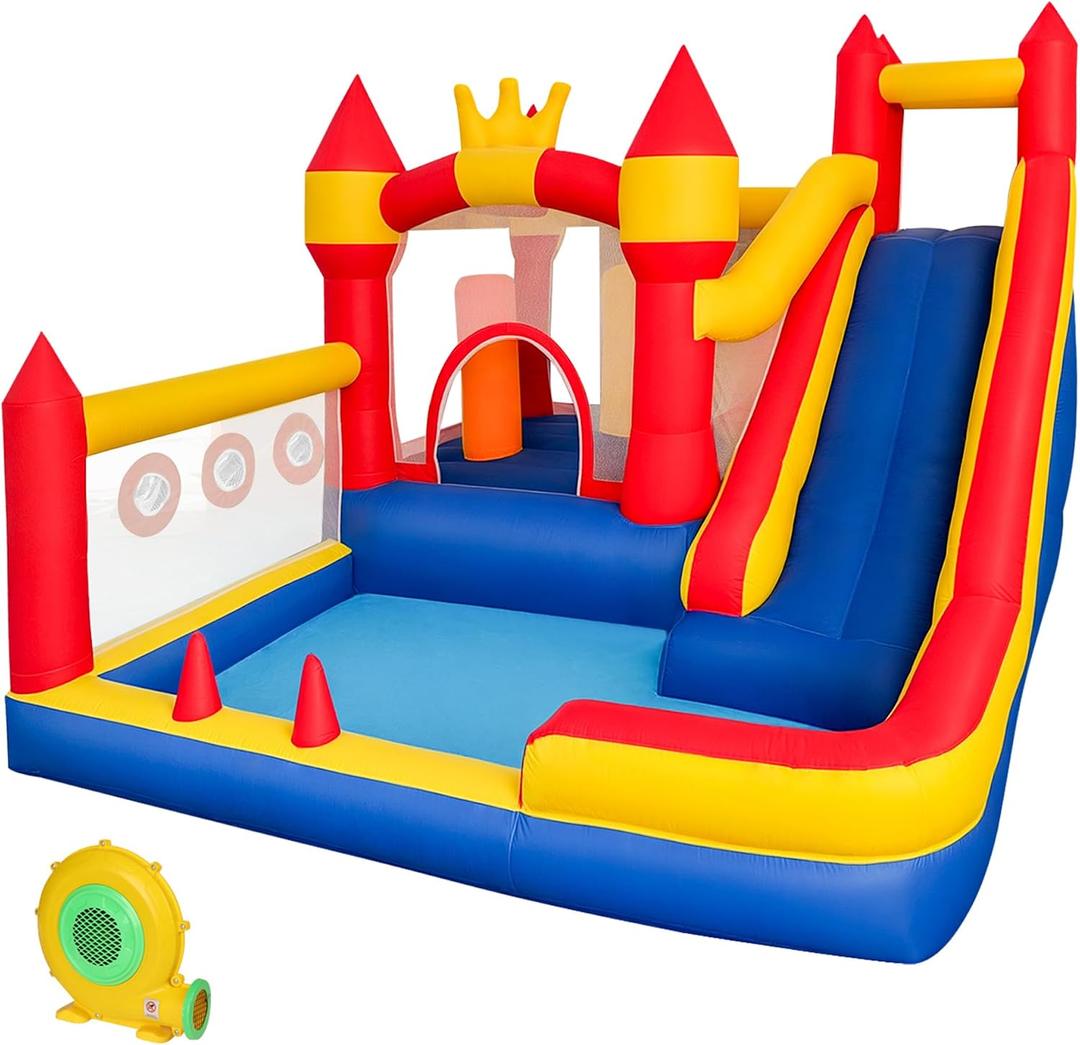 Liaakrr Bounce House, 8-in-1 Bounce House for Kids, Bouncy House with Slide, Climbing Wall, Ball Pit, Obstacles, Trampoline & Basketball Hoop Includes Blower for Indoor & Outdoor