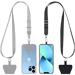 CACOE Phone Lanyard 2 Pack-2× Adjustable Neck Strap,2× Phone Patches,Universal Cell Phone Multifuctional Patch Lanyards Compatible with Most Smartphones(Black+Gray)