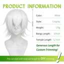 Short White Wig for Men/Women Short White Men's Wigs for Cosplay Anime Cosplay Wig Layered Party Wigs with Bangs for Halloween Costume Christmas Peluca Negra Synthetic Hair (White-60A)