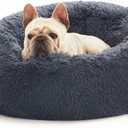 Love's cabin 20in Cat Beds for Indoor Cats - Cat Bed with Machine Washable, Waterproof Bottom - Bluish Grey Fluffy Calming Cushion Pet Bed for Joint-Relief and Sleep Improvement