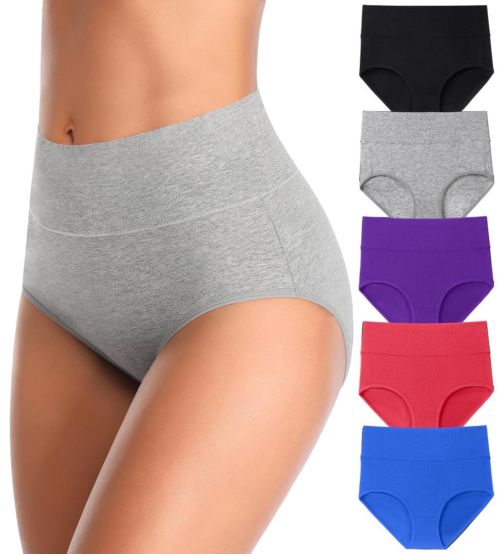 MISSWHO Womens High Waisted Cotton Underwear Full Coverage Soft Double-Layer Waistedband Panties, XL