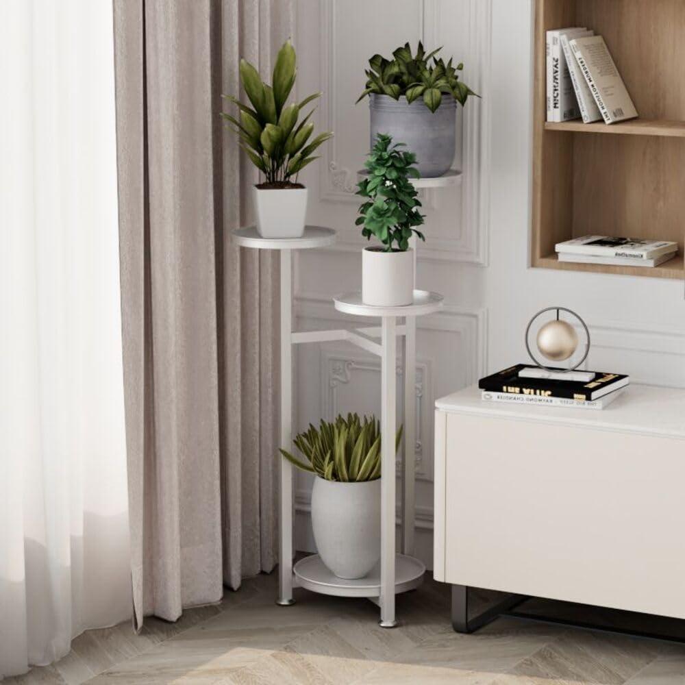 Corner Metal Flower Pot Stands, Multi-Layer Plant Stands For Indoor Plants With Anti-Slip Feet, Modern Tiered Flower Holder for Outdoor Patio Garden Balcony (White-80cm high)