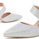 Women's Pointed Toe Kitten Heel Pumps, Elastic Strap Dress Shoes, Slip On Professional Office Wear (Silver, M)