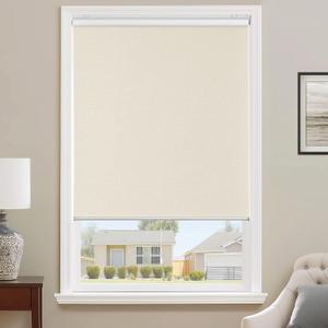 ChrisDowa Cordless 100% Blackout Roller Shade, with Striped Jacquard, Thermal Insulated, UV Protection Fabric, Total Blackout Blinds for Window, French Doors, Home and Office. Beige, 31" W x 72" H
