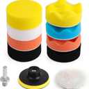 Kshineni 3 Inch Drill Buffing Pad, 11 Pcs Car Foam Polishing Pads Kit, Drill Buffer Polisher Attachment Buffing Kit for Car Polishing, Waxing, Sealing Glaze