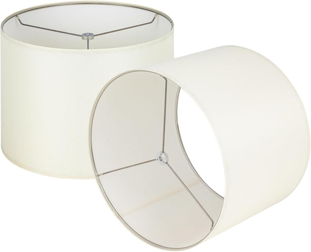 Wellmet Cream White Set of 2 Drum Lampshades, Easy Assembly Required 16" Top x 16" Bottom x 12" High Replacement Lamp Shades, Fabric Lampshades for Table Lamps Floor Lamps, Metal Spider Fitter