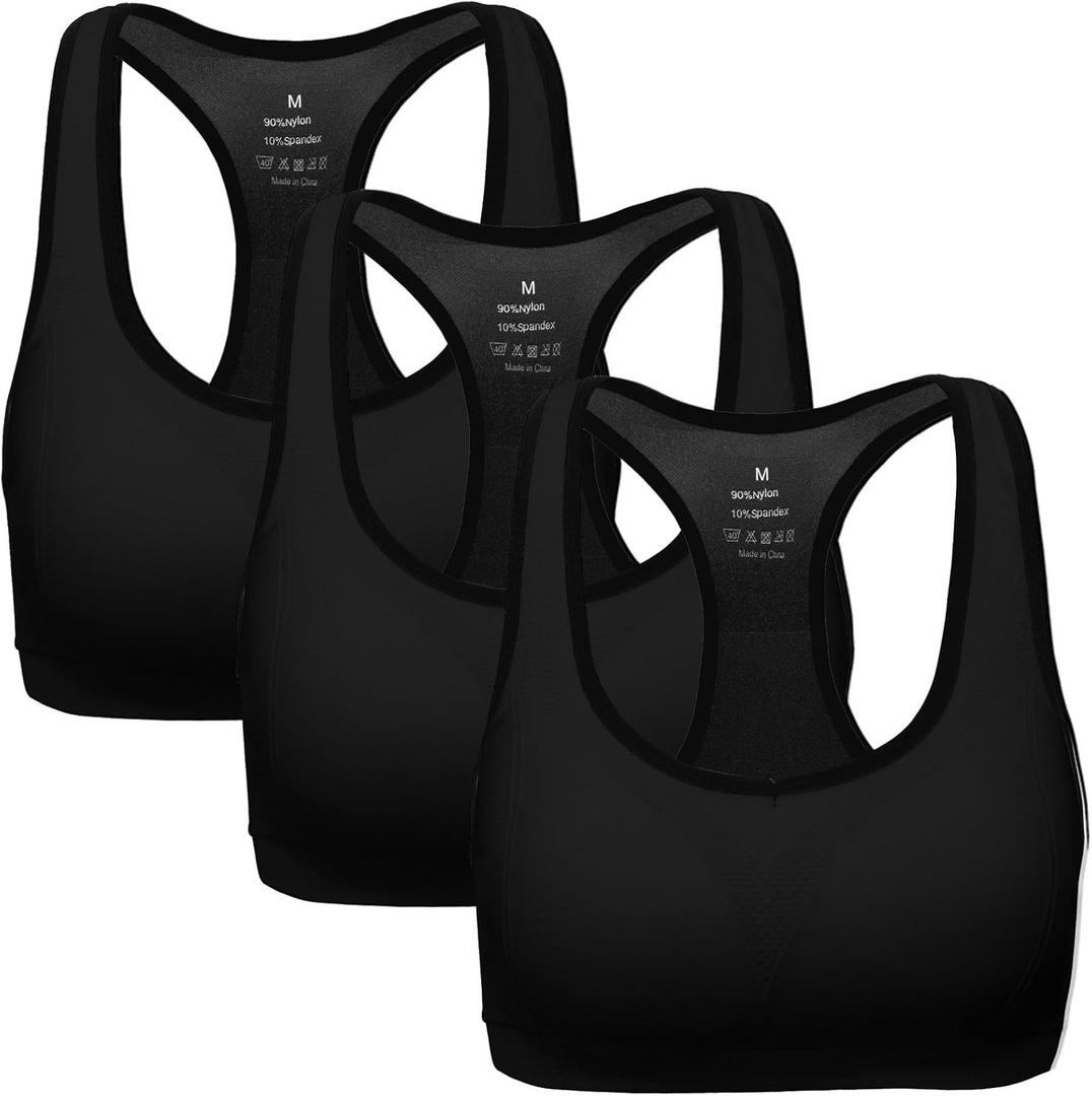 MIRITY Women Racerback Sports Bras - High Impact Workout Gym Activewear Bra (Medium, New Black*3)