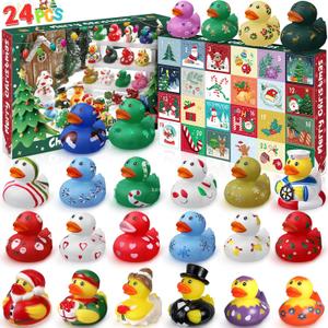 Jerify 1 Set 2025 Christmas Rubber Duck Advent Calendar, 24 Days of Christmas Countdown Blind Toys Xmas Ducks for Kids Toddlers, Xmas Gifts for Boys Girls Holiday Party Favors