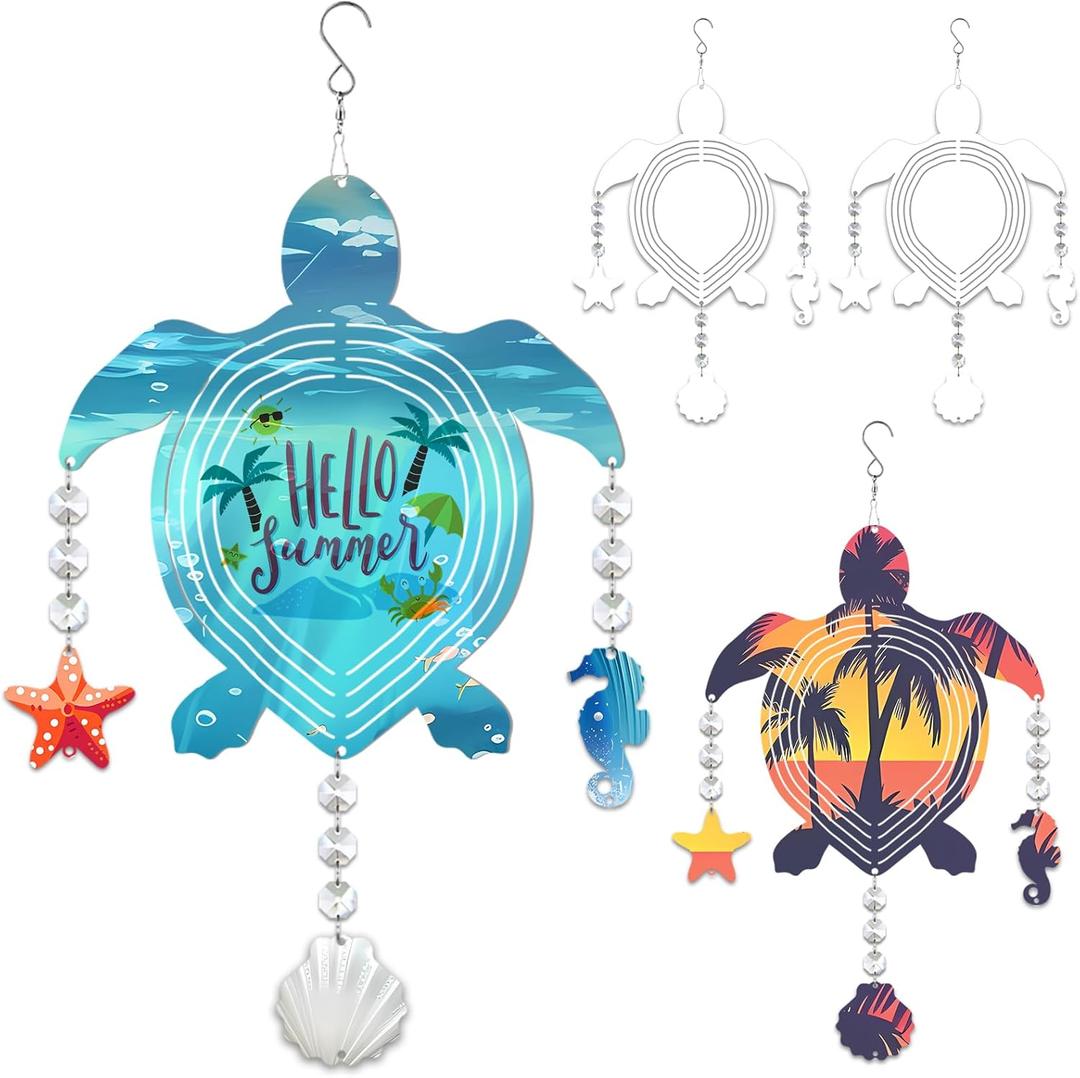 4Pack 10inch Sublimation Wind Spinner Blanks 3D Aluminum Metal Wind Sculpture Kinetic Spinners for Yard and Garden Indoor Art Ornaments Hanging Decoration (Turtle)