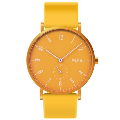Men's Watch Ultra-Thin Minimalist Waterproof-Fashion Watch for Men or Women with Silicone Band Wrist Watches 1100 Yellow White