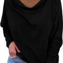 Okiwam Women's Fall Tops Cowl Neck Long Batwing Sleeve Shirts Oversized Tunic Dressy Casual Blouses 2026 Fashion Clothes (Black, S)