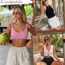 3 Pack Women's Linen Shorts | Elastic Waist, Lightweight, Beach Shorts, with Side Pockets, Casual Summer, Daily Wear,Vacation (Black, L)