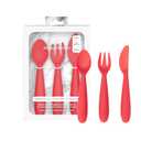 ezpz Happy Utensils - 24 Months+ (Coral) - BPA Free Toddler Utensils - Fork, Spoon and Knife for Toddlers and Preschoolers - Kids Utensils for Self-Feeding Development