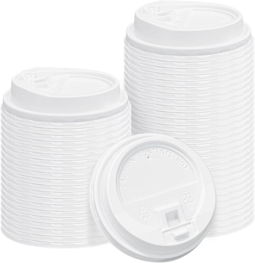 150 Pack Coffee Cup lids, Disposable Plastic Cup Lids for 10, 12, 16, 20, 24 oz Paper Cups, Hot/Cold Drinking Cup Lids, 3.54 Inches/90 mm Diameter - White