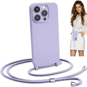 Blaspins Crossbody Lanyard Strap Case for iPhone 13, Neck Cross Body, Adjustable Holder Removable, Drop Protection Shockproof, Hands-Free Silicone Case Cover 6.1 inch, 150 cm Strap, iP13 - Purple