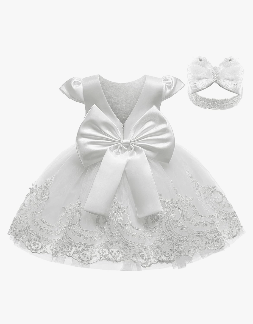 6M Toddler Baby Girls Dresses Pageant Wedding Flower Girls Dress Formal Gowns Embroidered Lace Dress + Headwear