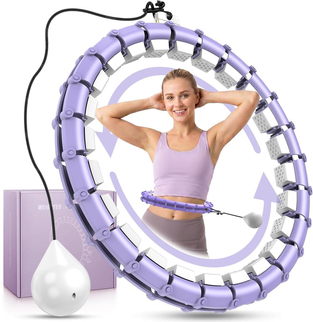 Weighted Fitness Hoop for Adults, 47 Inch Plus Size Adjustable Infinity Ring, 24 Detachable Links, Quiet Waist Exercise Hoop for Women Beginners, Core and Weight Loss Home Workout