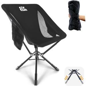 ADJ-Q2 Portable Camping Chair - Adjustable Height Folding Chair, Compact Collapsible Chair, Heavy Duty Outdoor Chair for Camping, Beach, Sports, Supports 350LBS, Leg-Base Enhanced - Black 2025 Edition