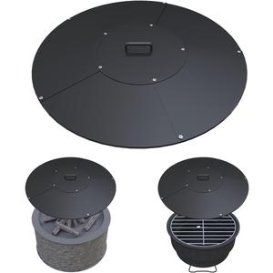 Round Fire Pit Lid, 24" Metal Cover with Handle Fits for Bonfire Pits or Fire Tables, All-Weather Resistance Outdoor Firepit Accessory, Smokeless Fire Pit Cover Doubles as Tabletop