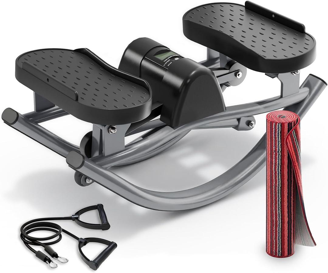 FineWay Upgraded Rock Stepper 2.0 for Exercise at Home, Rocking Stepper Side to Side, Low-Impact Knee-Friendly Exercise Machine with Resistance Bands, LCD Monitor & 330 LBS Capacity, Full Body Workout
