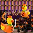 Hungdao 4ft Halloween Inflatable Pumpkin Duck Halloween Golf Cart Decorations Kit PVC Blow Ups Duck Tinsel Garlands Tinsel Streamers Fan Flag, Reusable Outdoor Pool Floats Decoration for Parade Yard