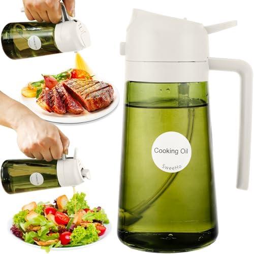 SweeHo Oil Sprayer for Cooking, 2 In 1 Oil Dispenser and Oil Sprayer (Creamy+Dark Green)