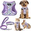 GAMUDA Small Dog Harness Collar and Leash Set, Step in No Chock No Pull Soft Mesh Adjustable Dog Vest Harnesses Plaid Reflective for Dogs Puppy Cats Kitten Rabbit (Purple Flower, M)